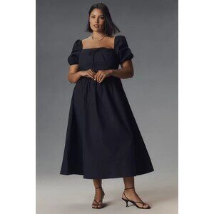 Anthropologie Glamorous Puff-Sleeve Square-Neck Midi Dress NAVY BLUE 16W